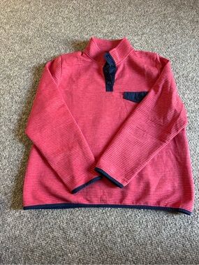 J. Crew Factory Coral Pink Zip-Style Mock Neck Sweater with Navy Trim